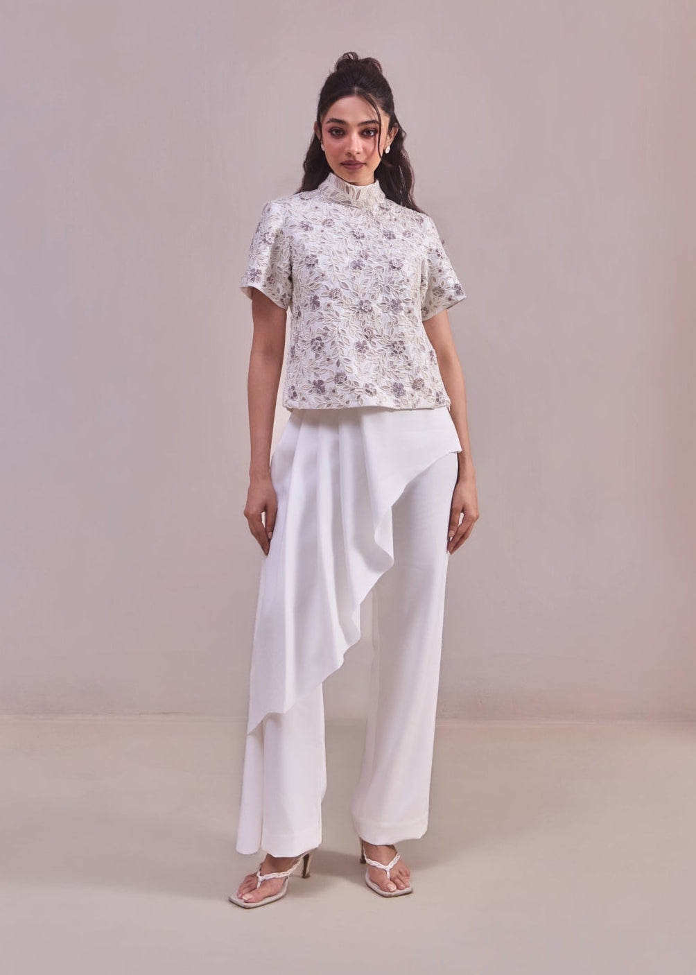 Pleated Asymmetric Pants (White)
