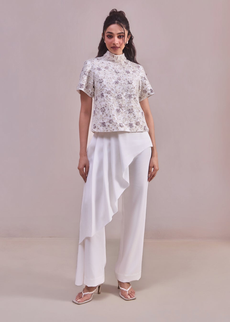 Pleated Asymmetric Pants (White)
