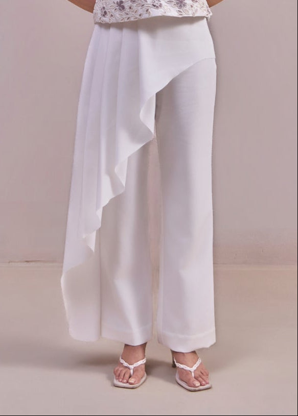 Pleated Asymmetric Pants (White)
