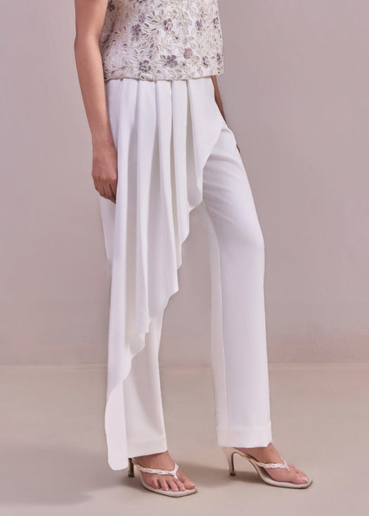Pleated Asymmetric Pants (White)