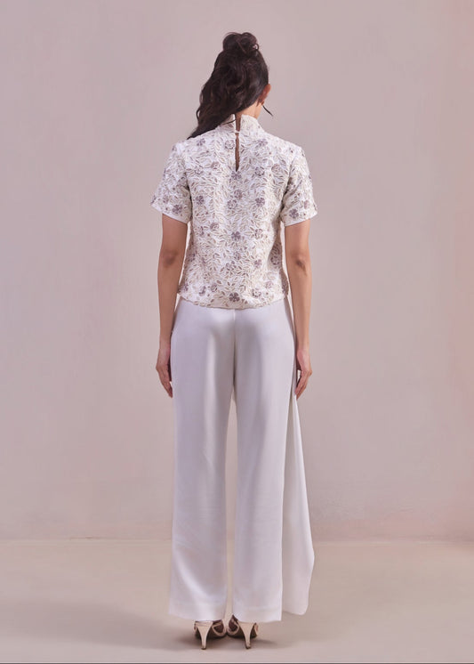 Pleated Asymmetric Pants (White)