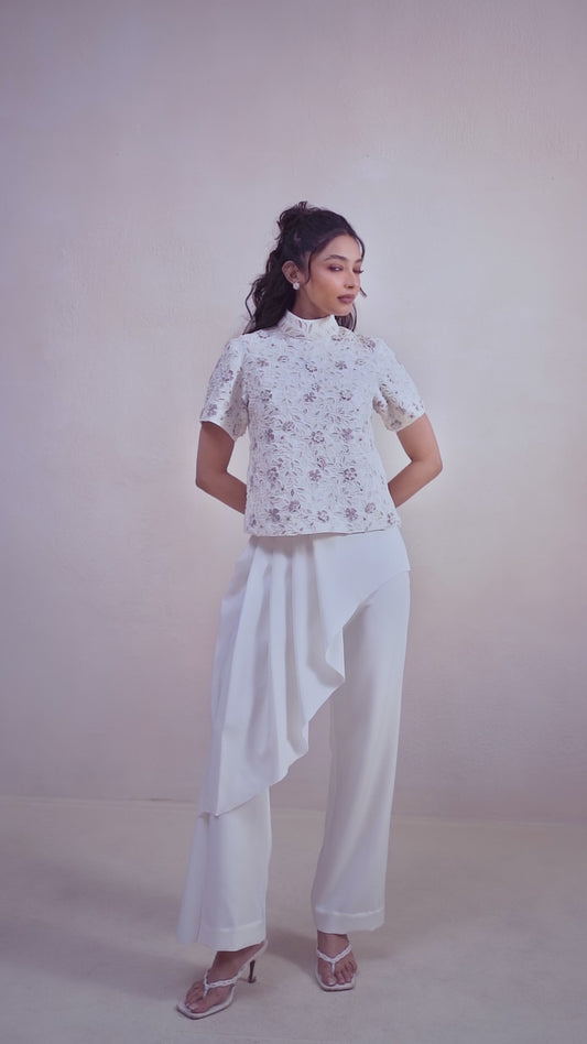 Pleated Asymmetric Pants (White)